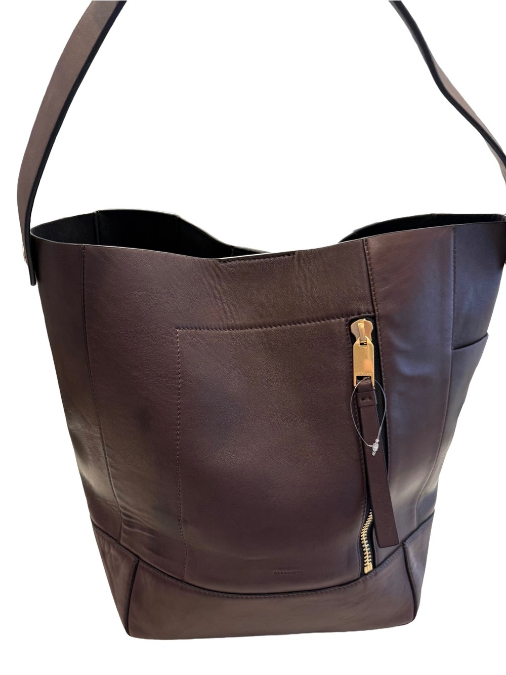 ALL SAINTS Leather Hobo Shoulder Bag in Dark Brown NWOT